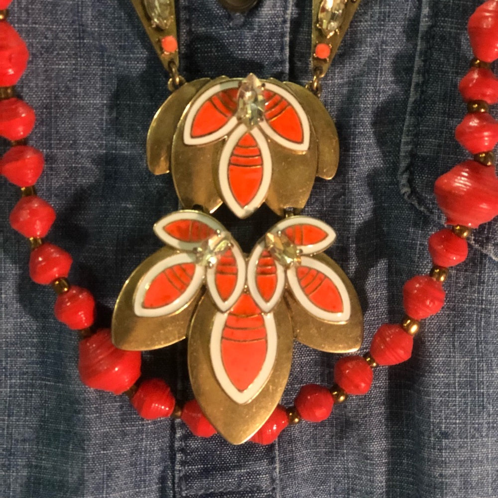 Stella and Dot Orange Rhinestone Necklace Set